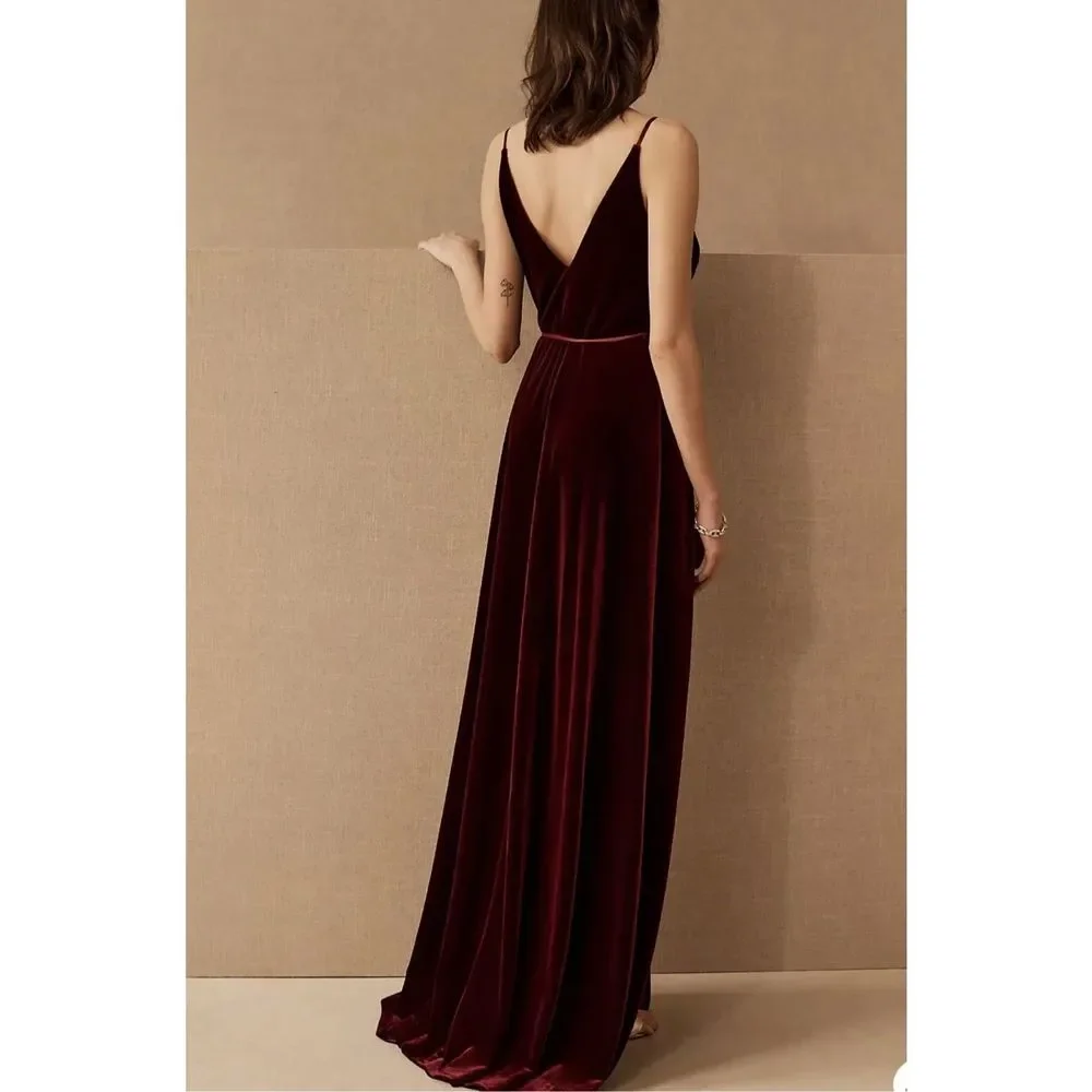 New BHLDN Jenny Yoo Andi Wrap Velvet Dress sz 8 Dark Berry